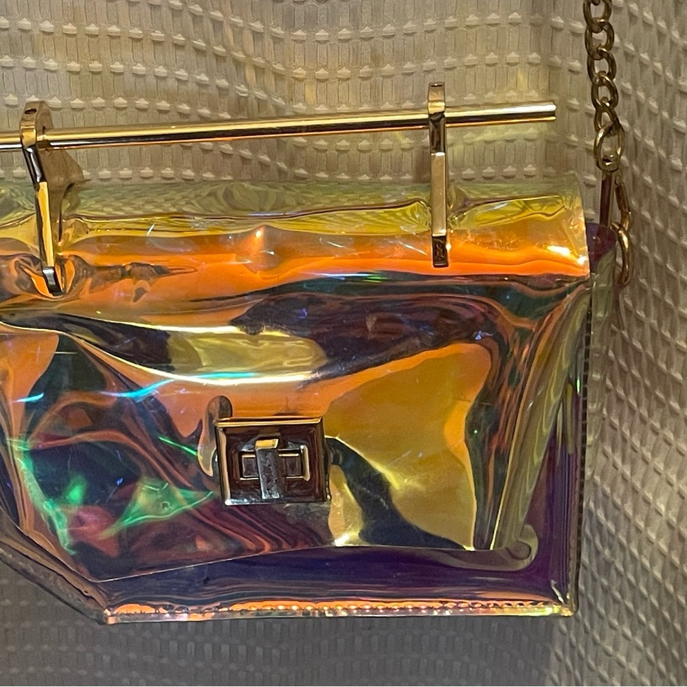 Gold Holographic Crossbody Bag with Chain Strap